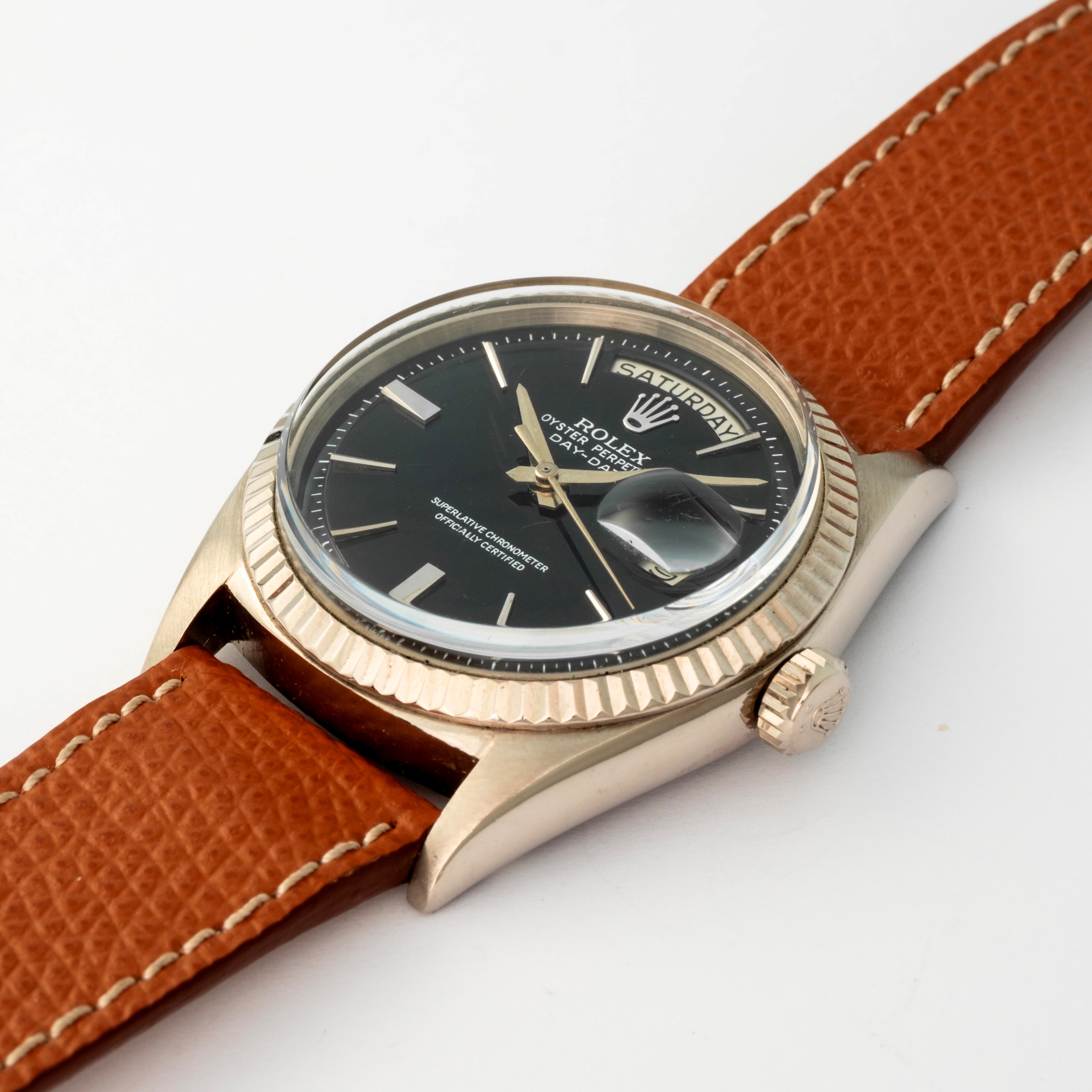 Rolex - Day-Date ref. 1803, oro bianco 18k, quadrante nero con indici applicati, circa 1964