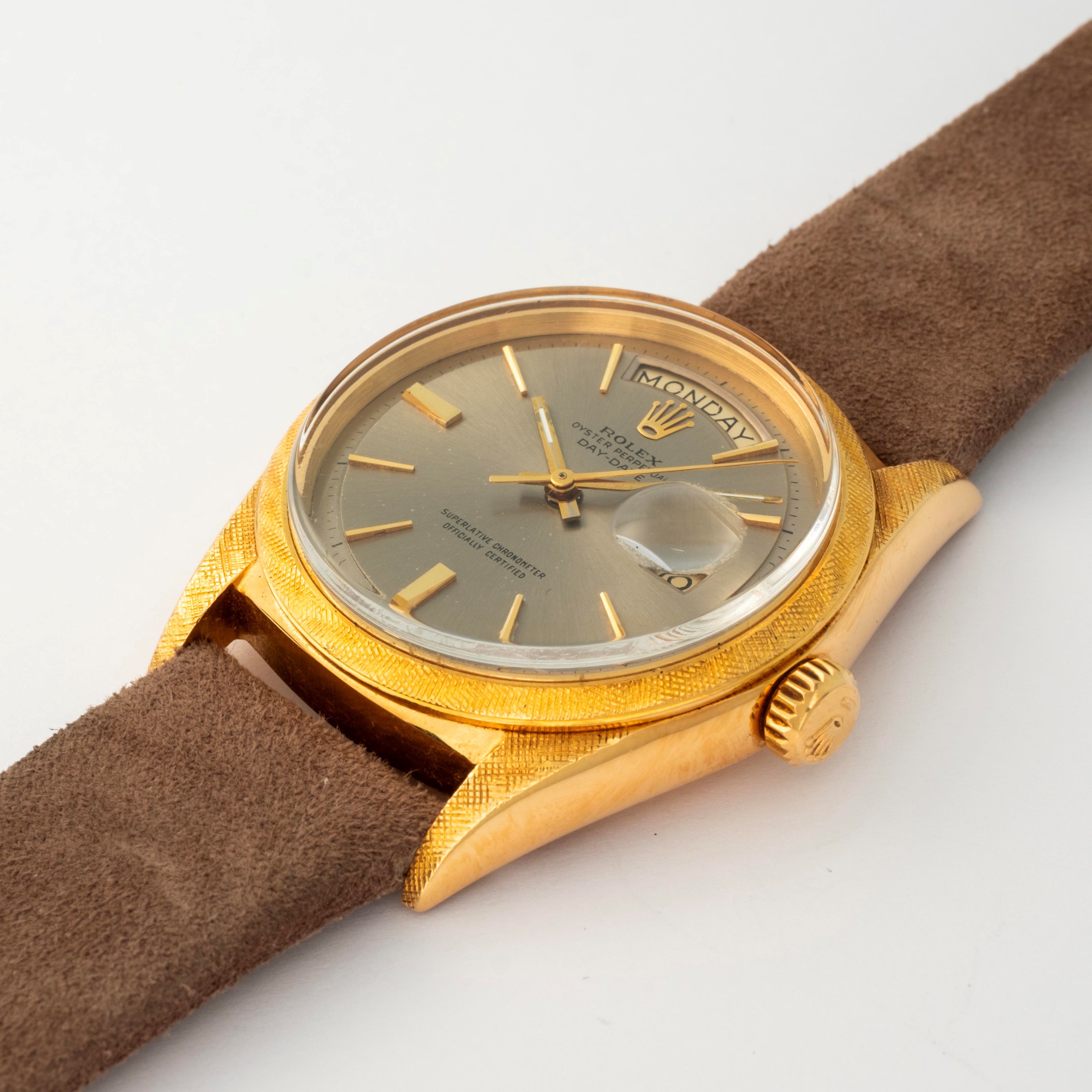 Rolex - Day-Date ref. 1806, oro giallo 18k, cassa Florentine, quadrante grigio, circa 1966