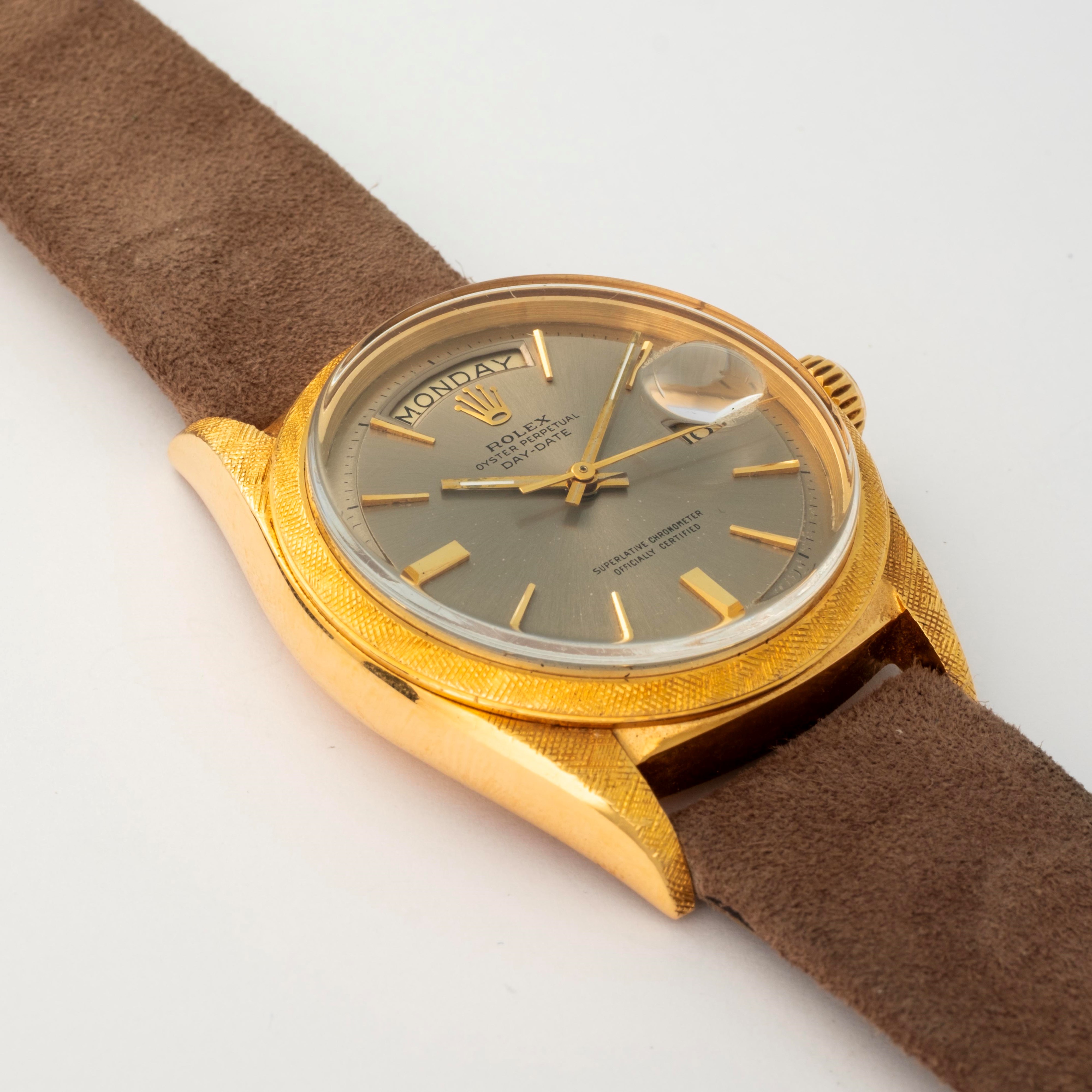 Rolex - Day-Date ref. 1806, oro giallo 18k, cassa Florentine, quadrante grigio, circa 1966