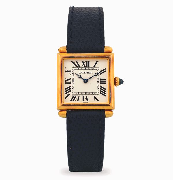 Cartier - Tank Obus in oro giallo 18k, quadrante con numeri romani, circa 1990