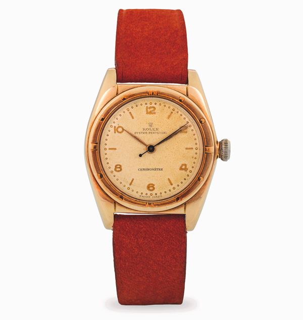 Rolex - Ovetto ref. 5015 in oro giallo 14k con quadrante grenè, circa 1940