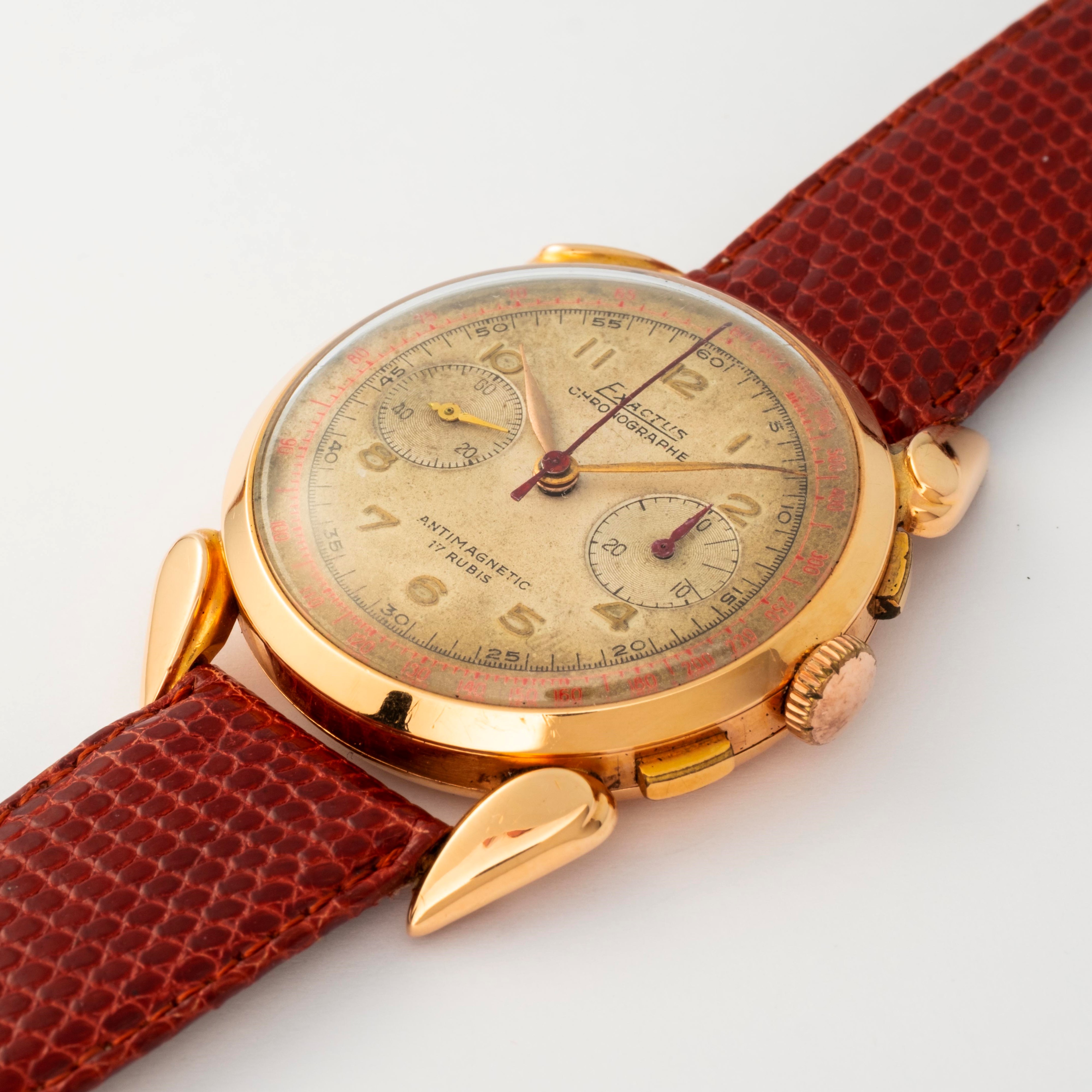 Exactus - Corne de Vache cronografo in oro giallo 18k con quadrante Grenè a due contatori, circa ...
