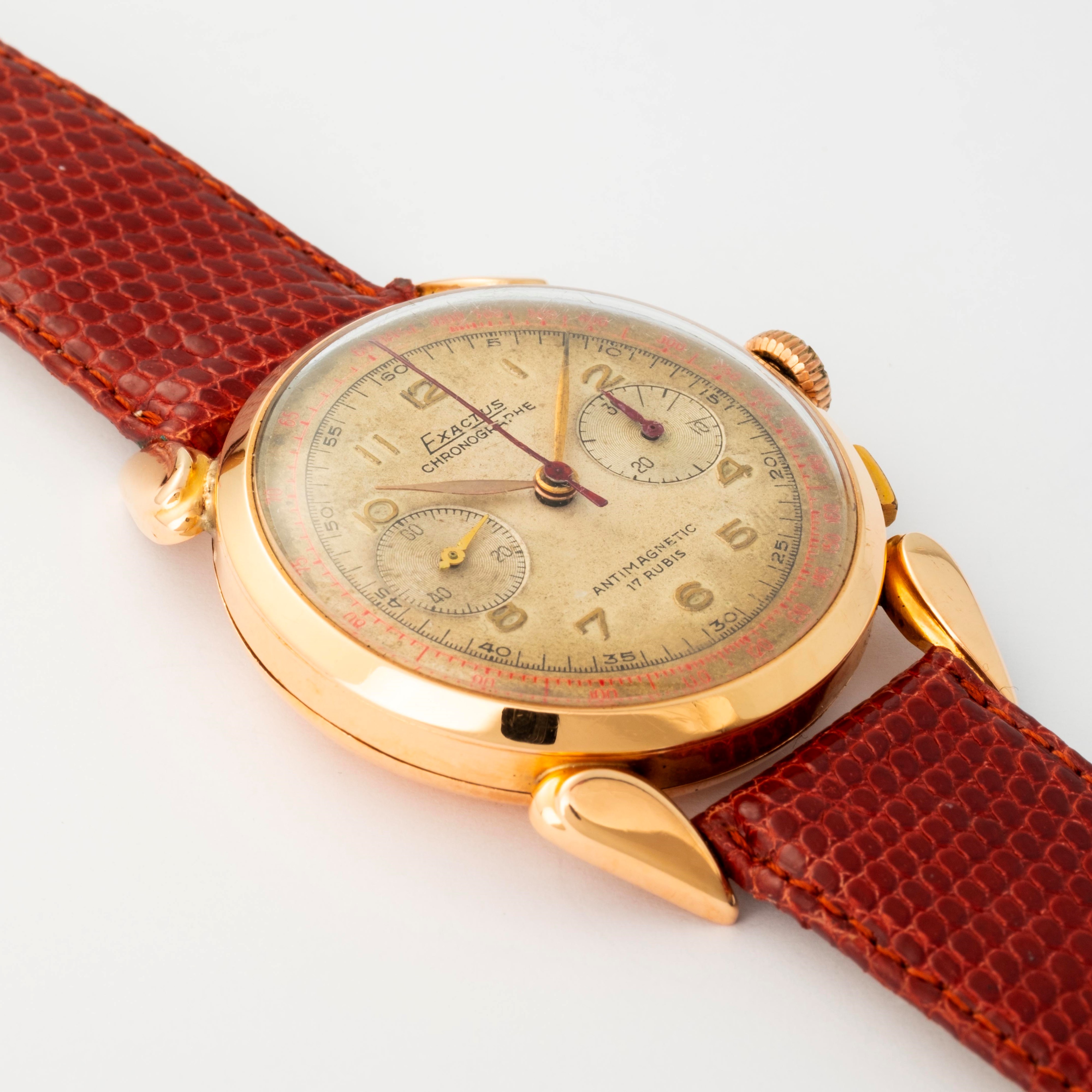 Exactus - Corne de Vache cronografo in oro giallo 18k con quadrante Grenè a due contatori, circa ...