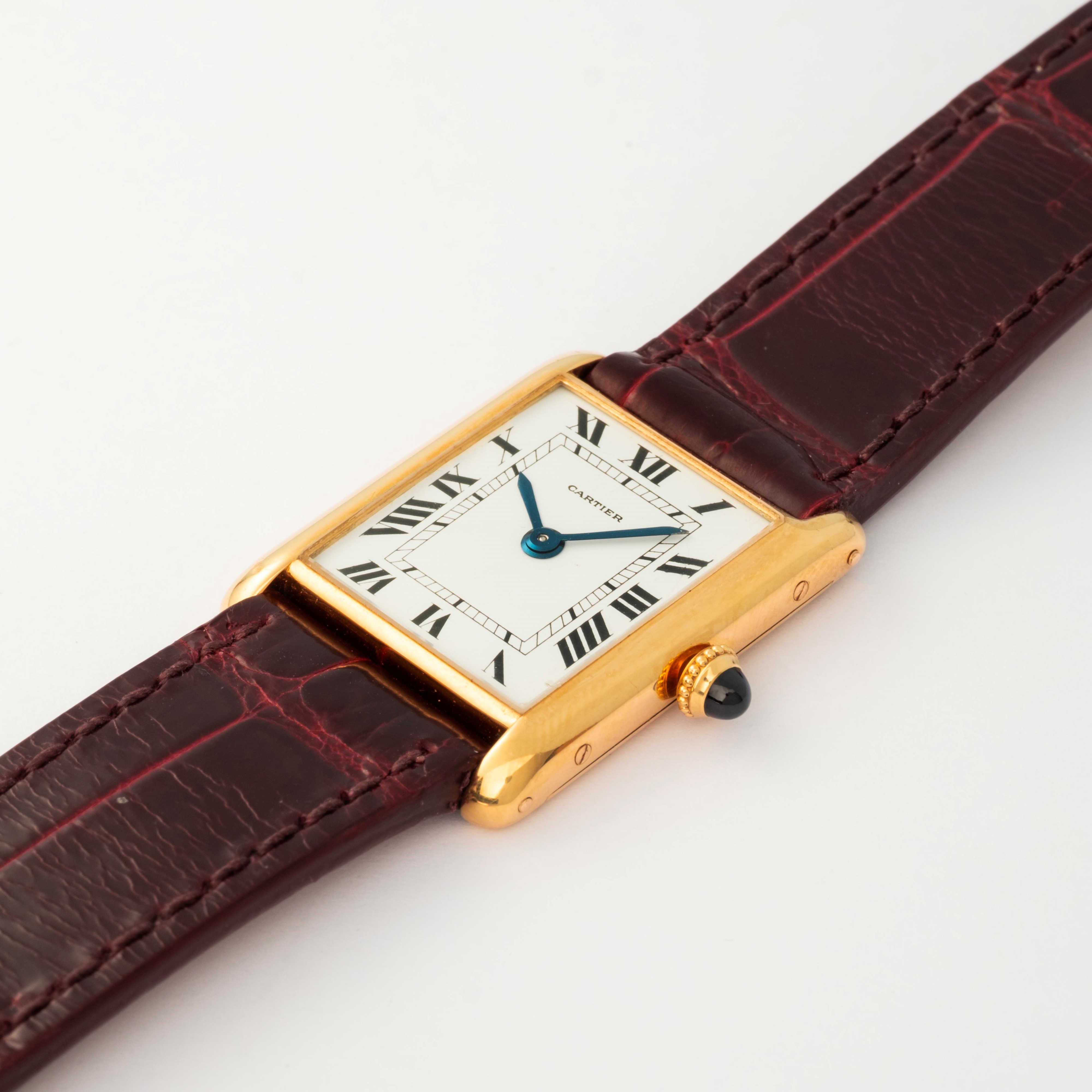 Cartier - Orologio Tank Louis in oro giallo 18k con quadrante bianco a numeri romani, circa 1960
