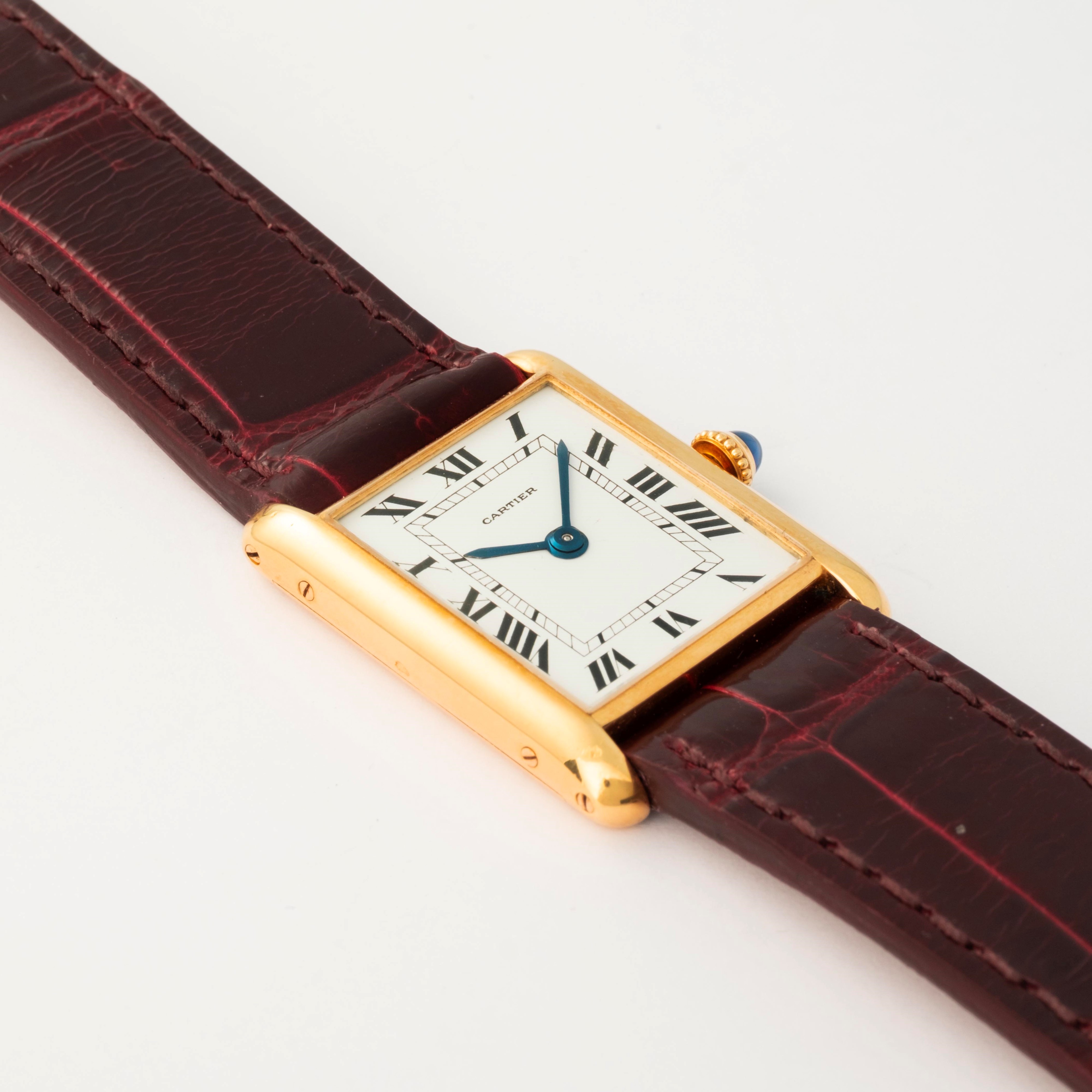 Cartier - Orologio Tank Louis in oro giallo 18k con quadrante bianco a numeri romani, circa 1960