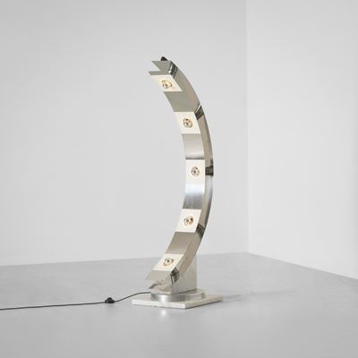 Lampada da terra, metallo cromato e marmo, Italia, circa 1970