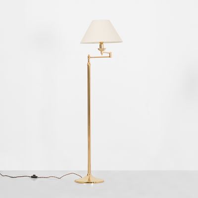Lampada da terra liseuse, ottone orientale con paralume in tessuto