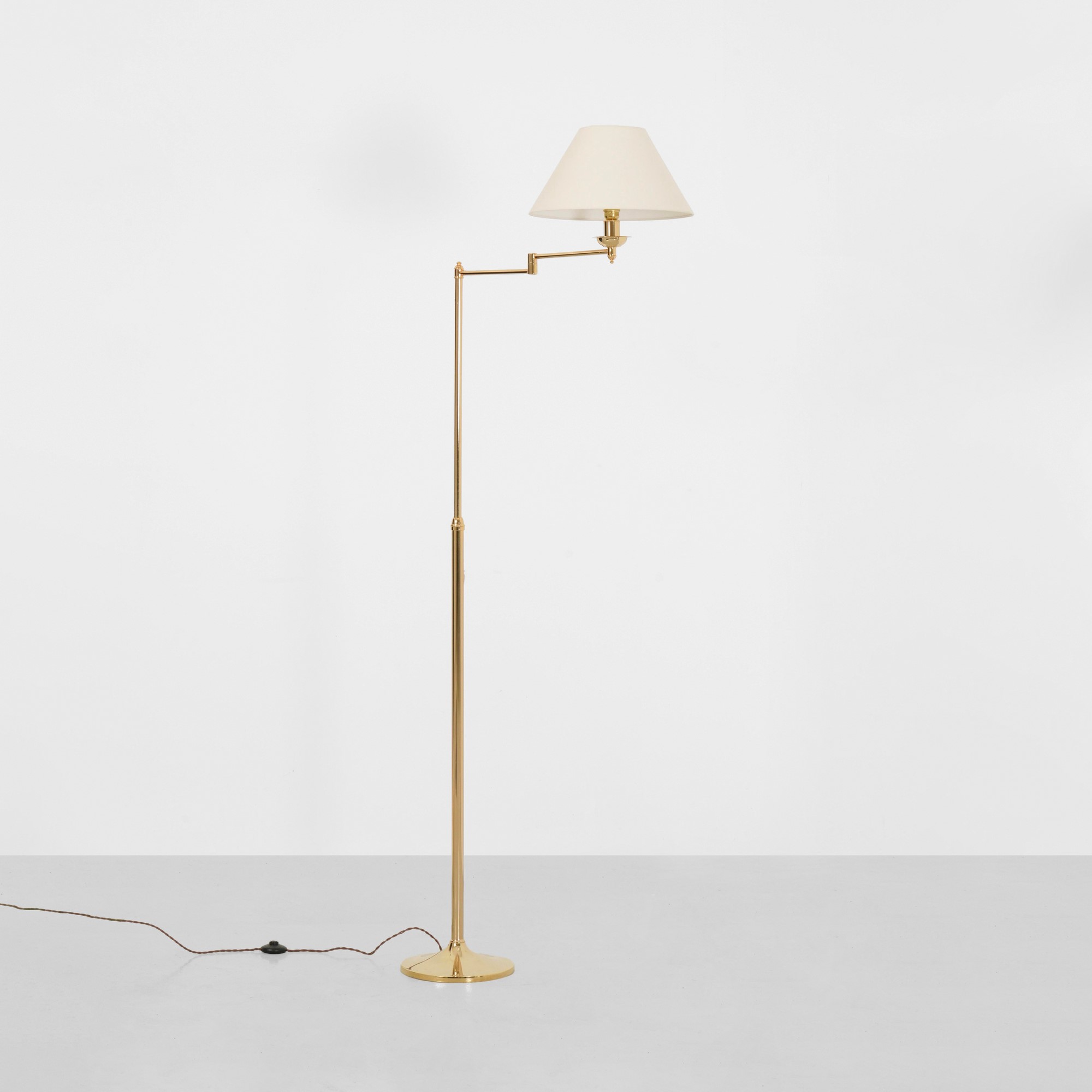 Lampada da terra liseuse, ottone orientale con paralume in tessuto