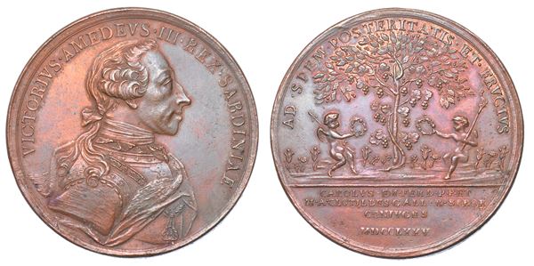 REGNO DI SARDEGNA. VITTORIO AMEDEO III DI SAVOIA, 1773-1796. Medaglia in bronzo 1775. Per le Nozze di Carlo Emanuele e Maria Clotilde.