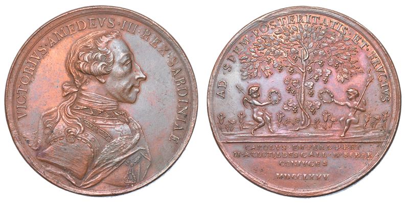 REGNO DI SARDEGNA. VITTORIO AMEDEO III DI SAVOIA, 1773-1796. Medaglia in bronzo 1775. Per le Nozze di Carlo Emanuele e Maria Clotilde.  - Asta Numismatica Light - Cambi Casa d'Aste