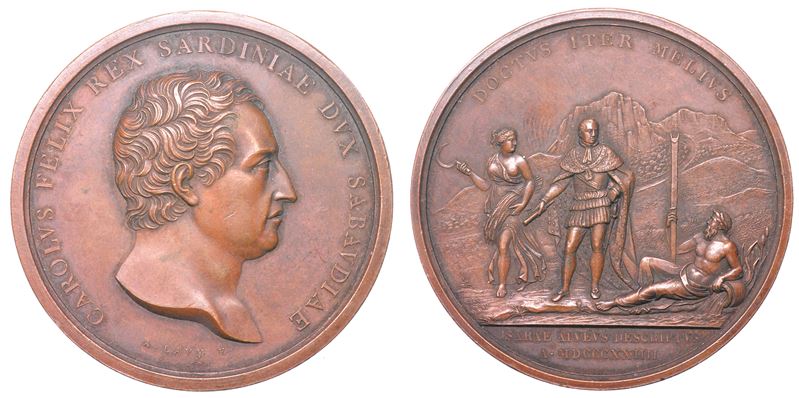 REGNO DI SARDEGNA. CARLO FELICE DI SAVOIA, 1821-1831. Medaglia in bronzo 1824. Per l'inalveamento del fiume Isère.  - Asta Numismatica Light - Cambi Casa d'Aste