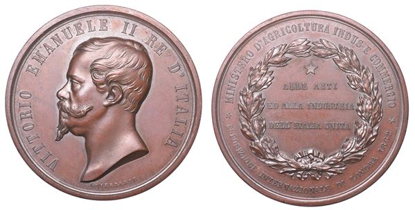 REGNO D’ITALIA. VITTORIO EMANUELE II DI SAVOIA, 1861-1878. Medaglia in bronzo 1862. Partecipazione del Ministero dell'Agricoltura, Industria e Commercio all'Esposizione Internazionale di Londra.