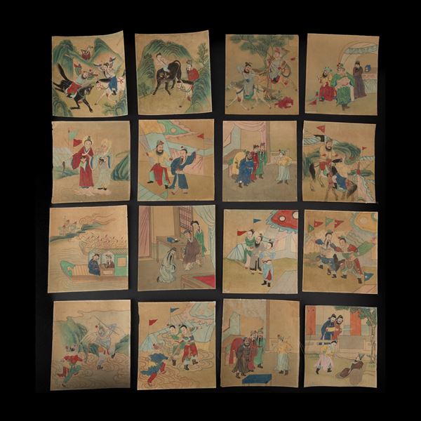 Lotto composto da 64 dipinti raffiguranti scena di corte, Cina, XX secolo