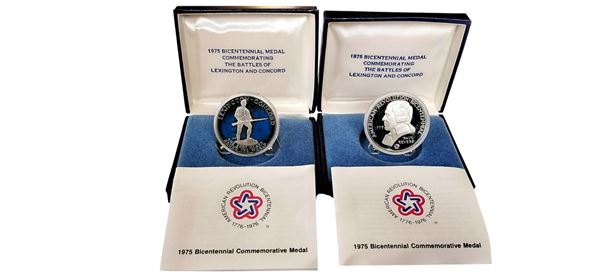 USA 1975: 2 medaglie Fondo Specchio (proof) in argento commemorative del Bicentenario della battaglia di Lexington e Concord – Paul Revere.