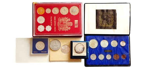 Stati vari: 2 divisionali (Svizzera e Malta), 3 monete in argento (Polonia, Sud Africa e Vaticano) e una medaglia in argento (Italia), tutte FdC.