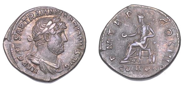 SHIPPING ONLY IN ITALY. ADRIANO, 117-138. Denario, anni 121-123. Roma.