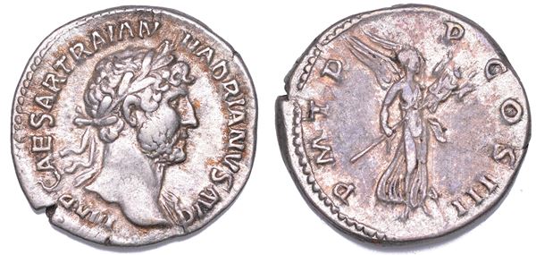 SHIPPING ONLY IN ITALY. ADRIANO, 117-138. Denario, anni 120-121.