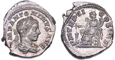 Elio Gabalo, Denario con Busto Laureato e Fortuna Seduta, anni 219-220