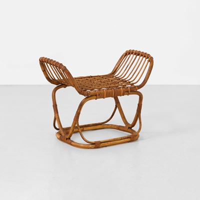 Sgabello in bambù e vimini, produzione italiana, circa 1960