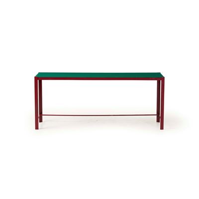 Tavolo Metallo Rosso con Vetro Verde
