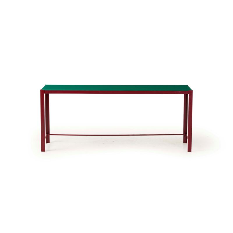 Tavolo metallo rosso con vetro verde  - Auction Antiques - Cambi Casa d'Aste