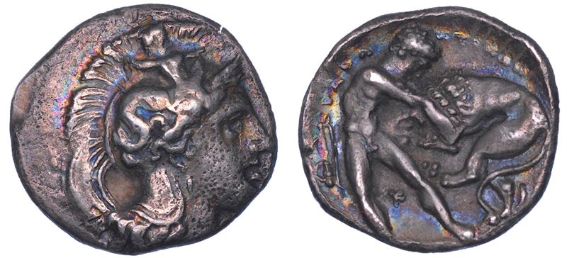 SHIPPING ONLY IN ITALY. CALABRIA - TARANTO. Diobolo, anni 380-325 a.C.  - Auction Light Numismatics - Cambi Casa d'Aste