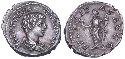 Geta (Cesare), Denario, 198-209 d.C., argento, g. 3,56, diam. mm. 17,46
