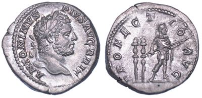 Caracalla, Denario, 198-217 d.C., anni 210-213, argento
