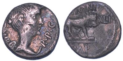 Fulvia, Quinario, anno 42 d.C., Lugdunum