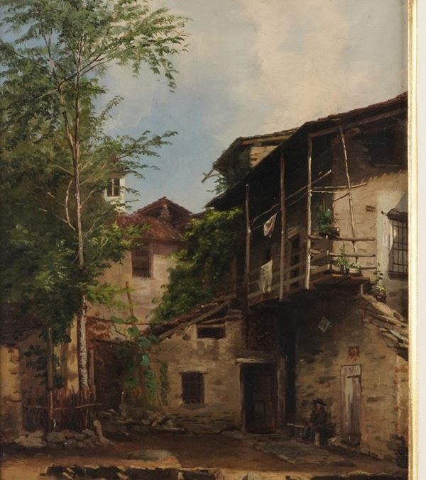 Scuola del XIX-XX secolo Cortile nel paesello di Taceno