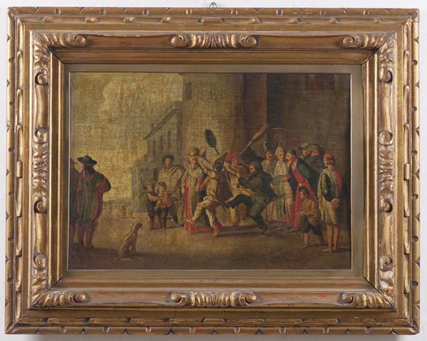 Scuola del XVIII secolo Scena di genere con maschera