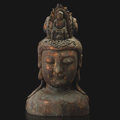 Busti di Guanyin, legno intagliato policromo, Cina, Dinastia Ming, XVII secolo
