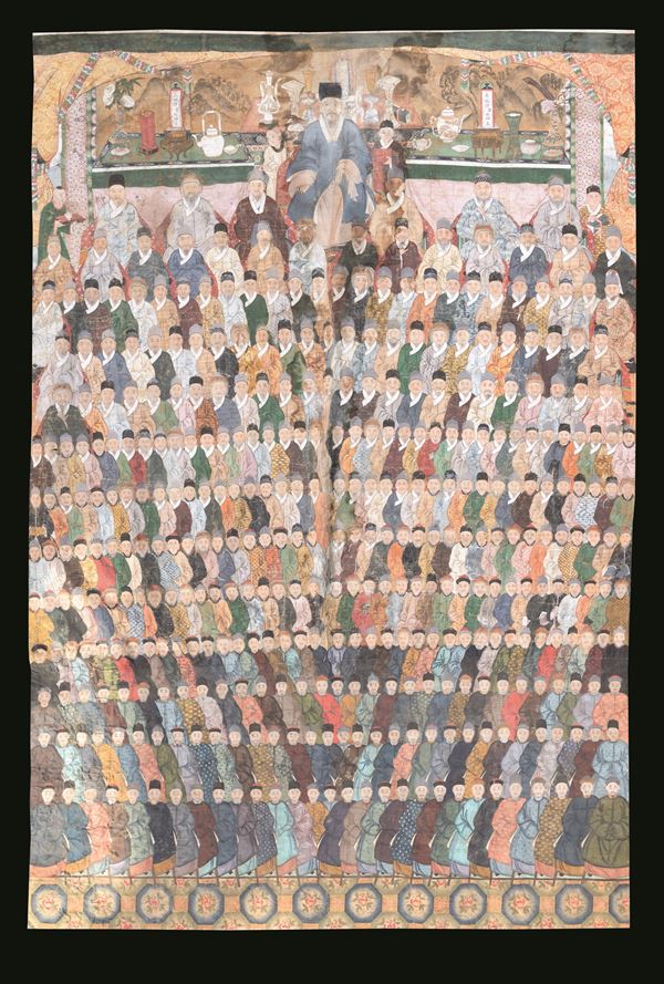 Dipinto su seta raffigurante scena di corte, Cina, Dinastia Qing, epoca Qianlong (1736-1796)