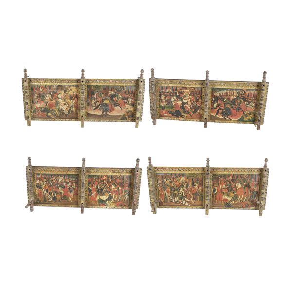 Elementi di carretto siciliano in legno dipinto