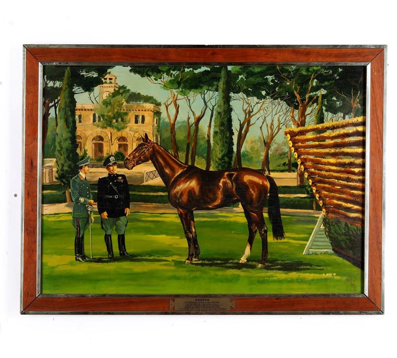 A. Azais Il cavallo Osoppo, 1980  - tecnica mista su tela - Asta Antiquariato - Cambi Casa d'Aste