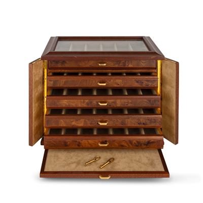 Cassettiera per orologi in legno, cinque cassetti estraibili