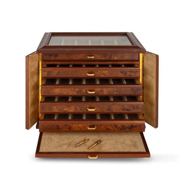 Piccola cassettiera in legno per orologi con cinque cassetti estraibli, cm 30x39x25