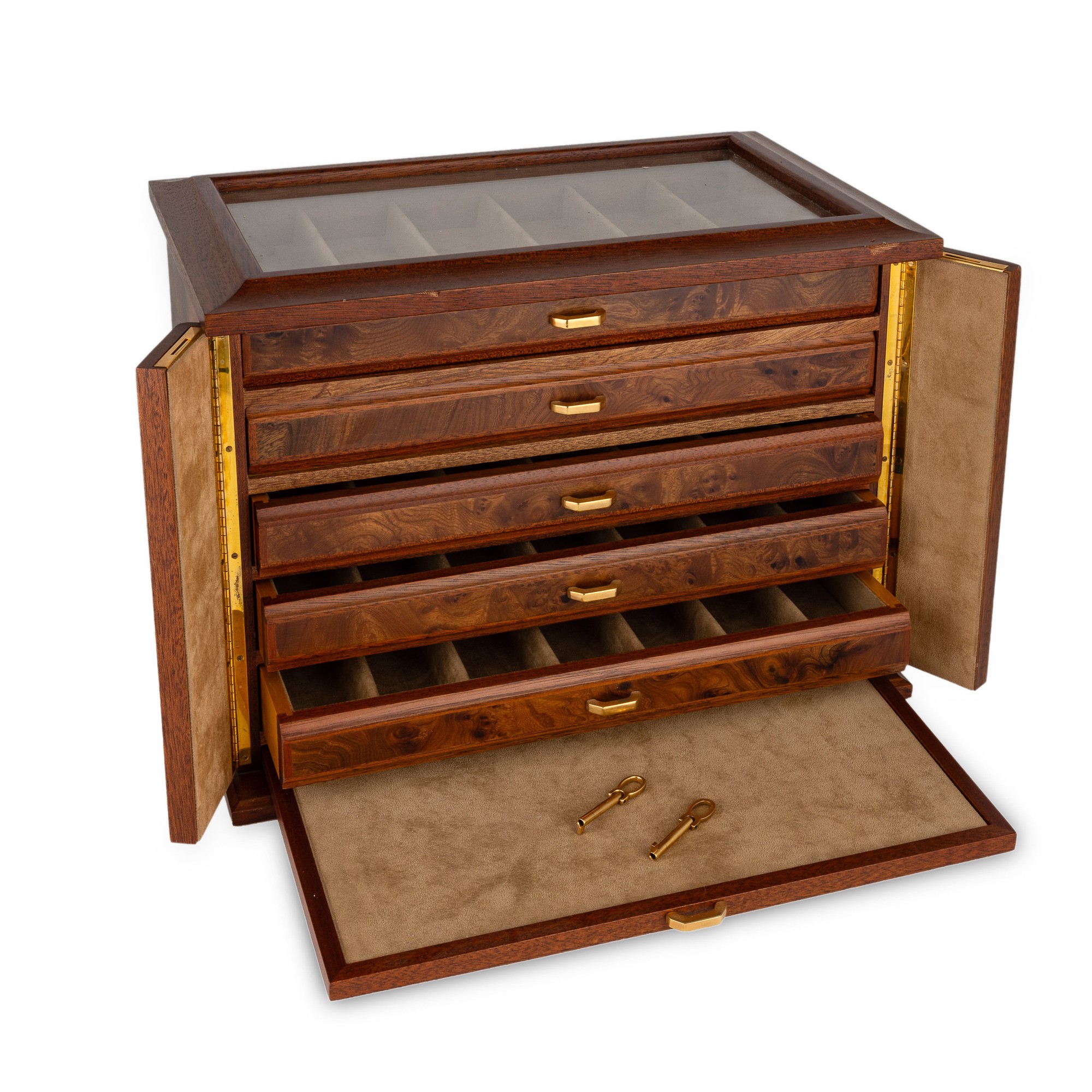Cassettiera per orologi in legno, cinque cassetti estraibili