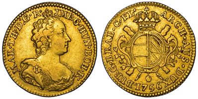 Maria Theresia, Busto con velo destro, oro, 1740-1780