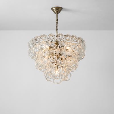 Lampada a sospensione, metallo e vetro di Murano, Italia, circa 1970