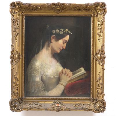 Scuola del XIX secolo, Figura femminile che legge, olio su tela