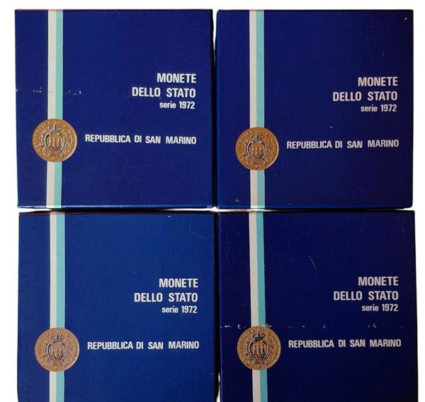 San Marino 1972. 4 divisionali Fior di Conio con altrettante monete d’argento.