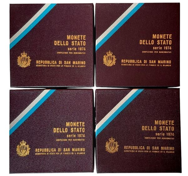 San Marino 1974. 4 divisionali Fior di Conio con altrettante monete d’argento.