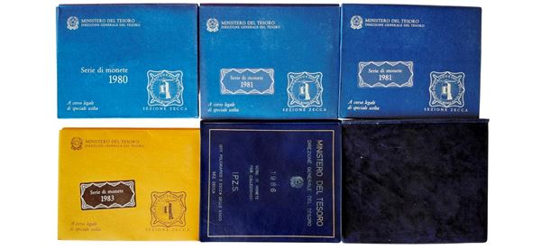 Italia 1980-1988. 6 divisionali ufficiali Fior di Conio con 9 monete d’argento complessive.