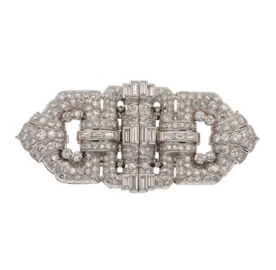 Spilla a Doppia Clip con Diamanti Taglio Baguette, Taglio Brillante e Taglio Huit-huit