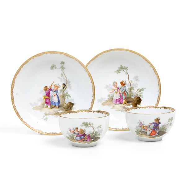 Coppia di tazze con piattino Meissen, periodo Marcolini (1774-1814), 1780 circa 