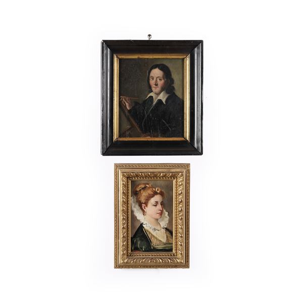 De dipinti in cornice Ritratto di pittore e ritratto di dama
