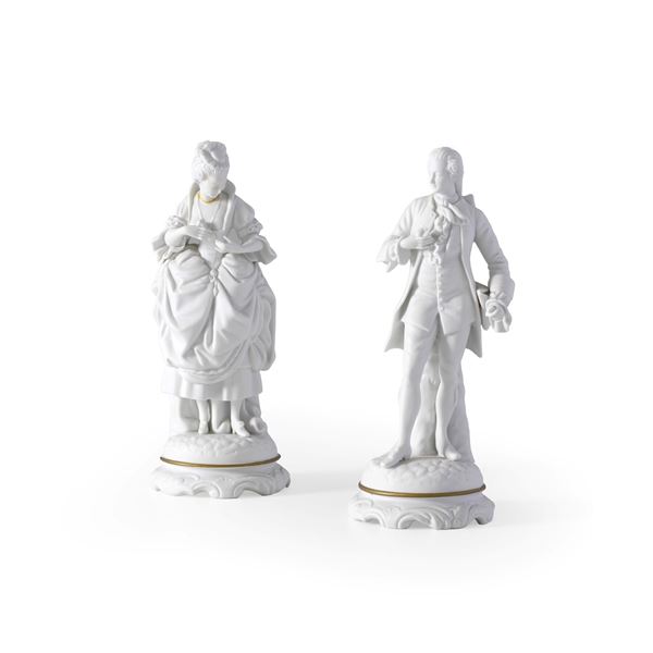 Due figure di dama e gentiluomo.<BR>Germania, Tettau, Manifattura Gerold & Co., XX secolo.