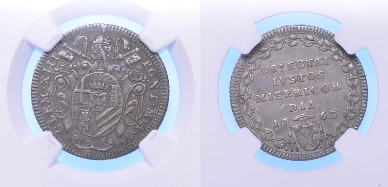 STATO PONTIFICIO. CLEMENTE XIII, 1758-1769. Giulio 1763/A. V. Roma.  - Auction Light Numismatics - Cambi Casa d'Aste