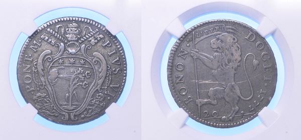 STATO PONTIFICIO. PIO VI, 1775-1799. Lira da 20 Baiocchi 1777. Bologna.